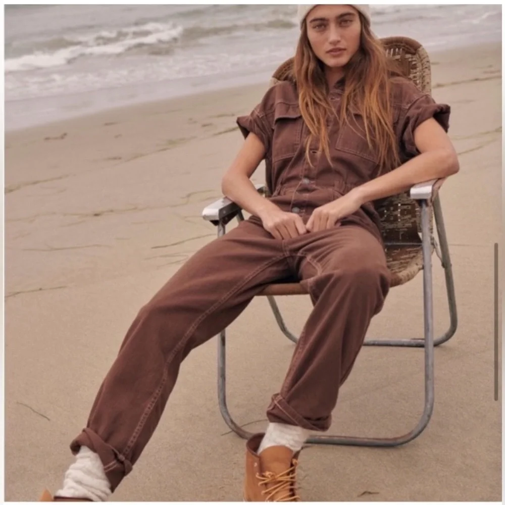 Free People x We The Free Marci Jumpsuit Denim Pinecone Brown Size XS OB1244404